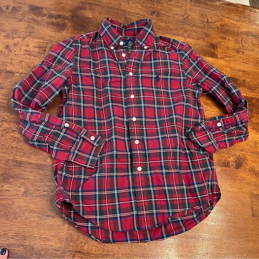 Ralph Lauren Multicolor red green Plaid Cotton Shirt size medium 10-12